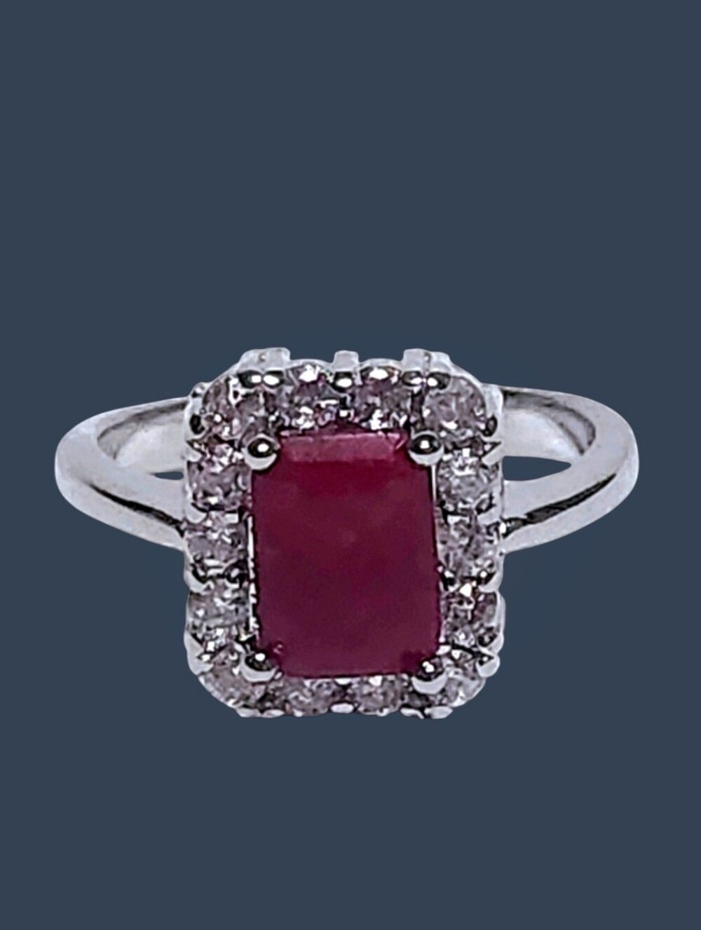 2.40 ctw Ruby Sterling Silver Halo Ring Size 7 NEW